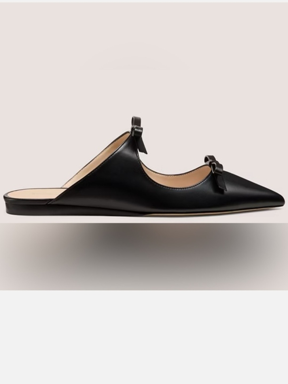 Stuart Weitzman REESE Flat Slide Black Leather Mary-Jane Bows Pointy Toes 8 - Picture 3 of 16